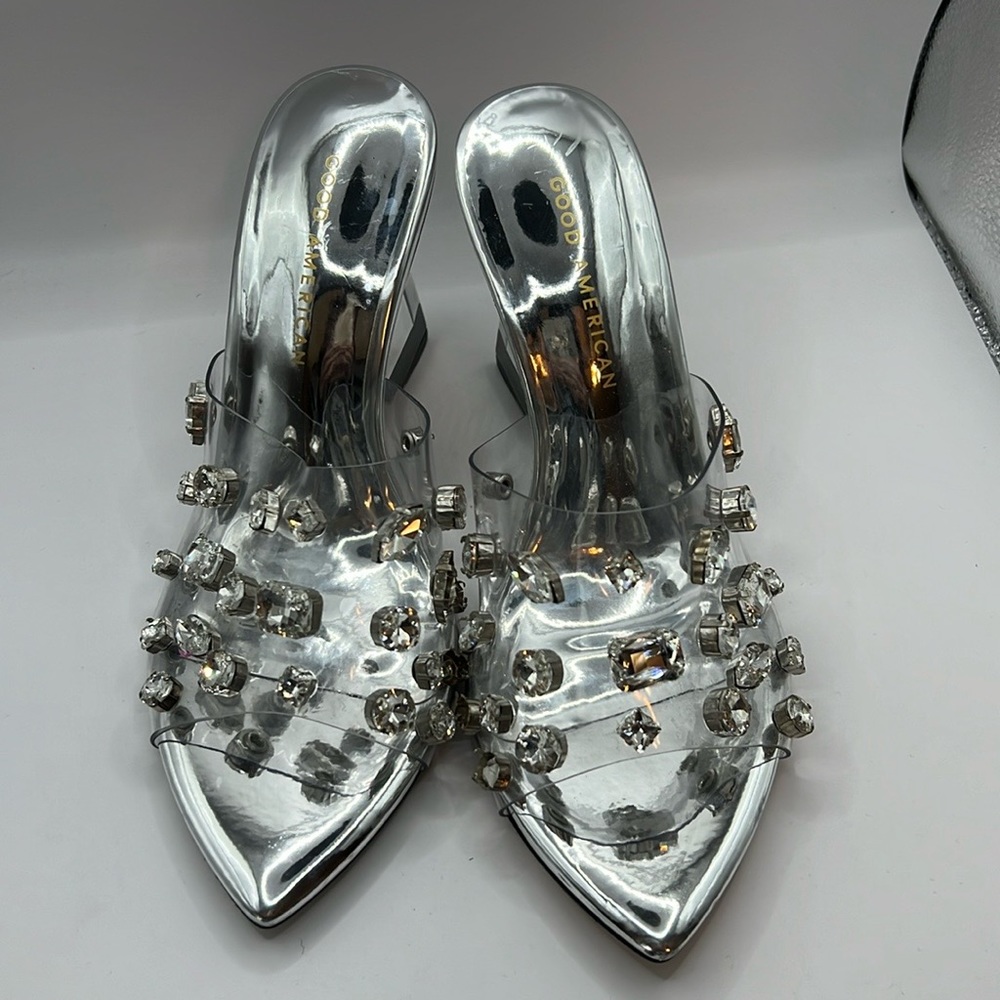 Good American Bejeweled, Clear Sandals Ladies Size 7.5